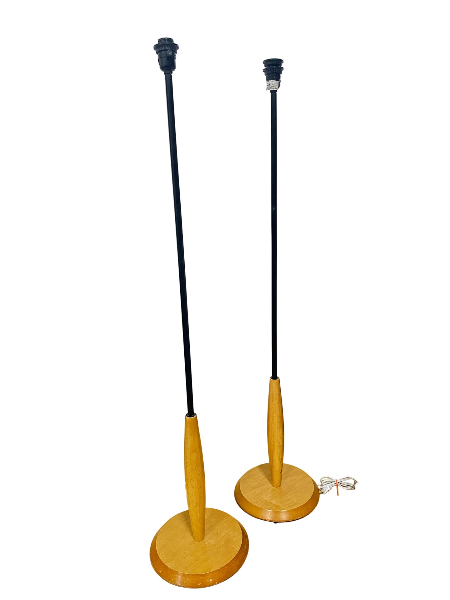 Pair Floor Lamps | 1990s Ash Wood & Smokey Glass Globes