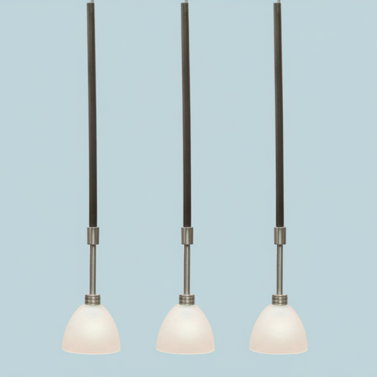3 Pc. Vintage IKEA Mini BASISK Pendant Lights - Early 2000s White Frosted Glass Dome - Minimalist Scandinavian Design - Matte Black and Nickel Hanging Lamp