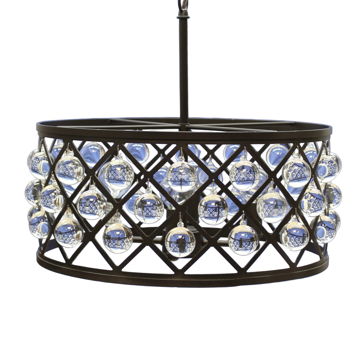 Decorative chandelier with glass balls on a white background