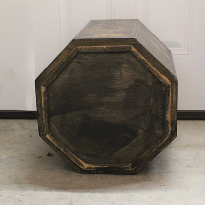 Japanese-style black lacquer waste bin featuring gold-painted floral and bird designs.