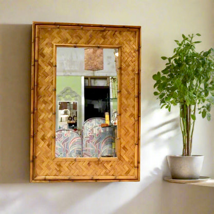 Large Vintage Bamboo Framed Wall Mirror