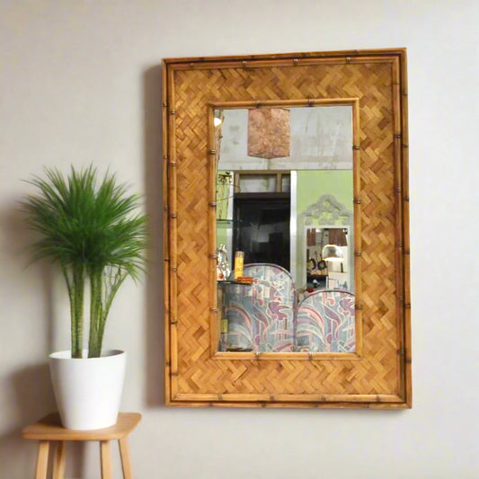 Large Vintage Bamboo Wall Mirror