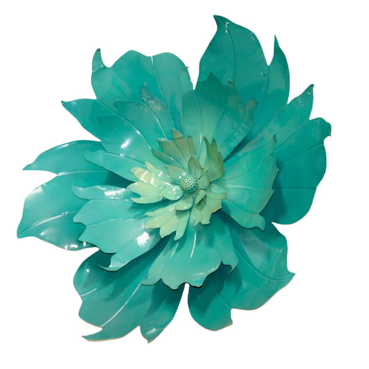 Vintage Teal-Colored Metal Flower Large Wall Art