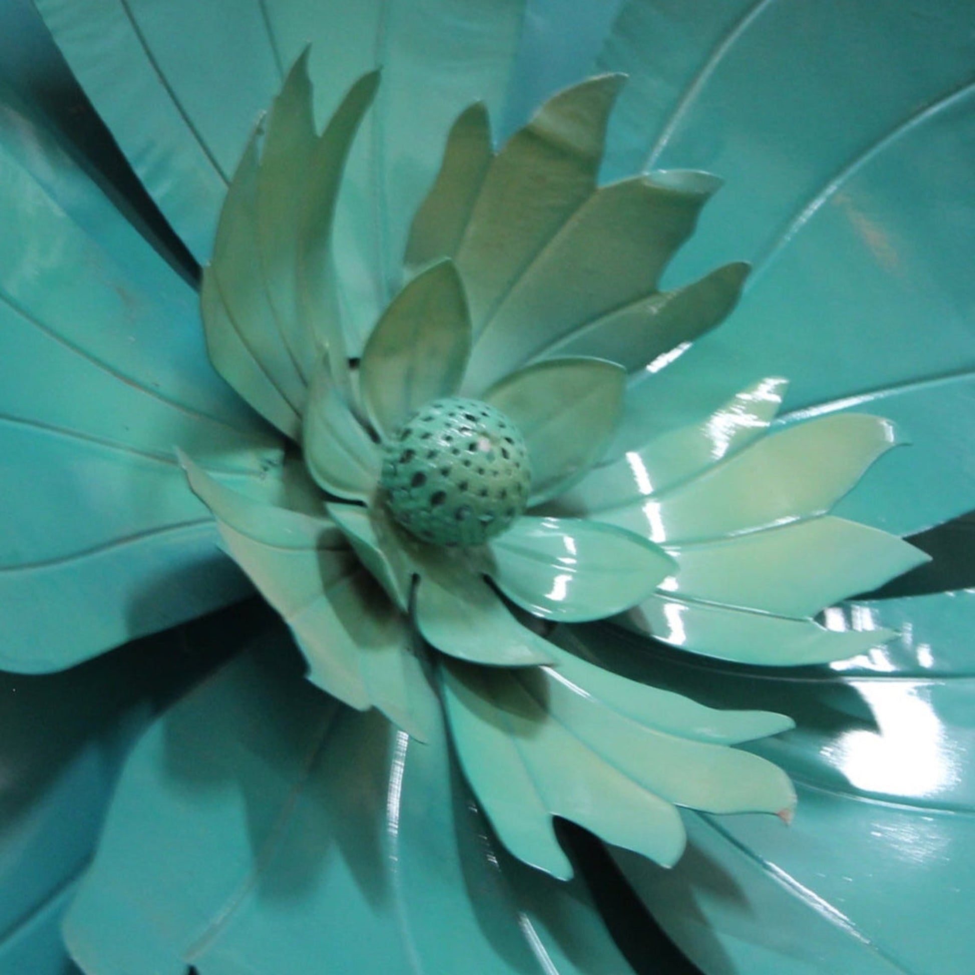 Vintage Teal-Colored Metal Flower Wall Art