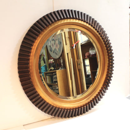 Modern Large Round Beveled Wall Mirror | Wood & Gold|