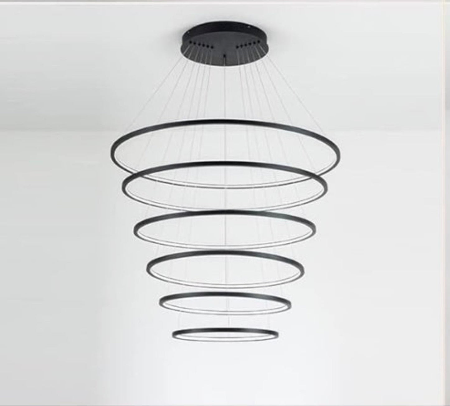 Large Modern 6 Light Rings Chandelier Adjustable for High Ceiling
