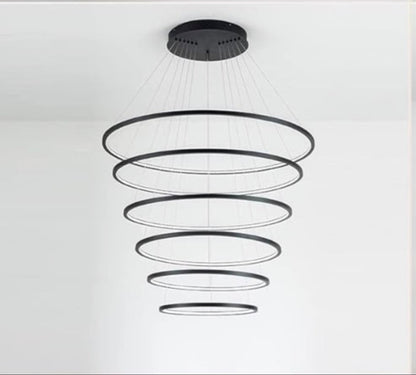 Large Modern 6 Light Rings Chandelier Adjustable for High Ceiling