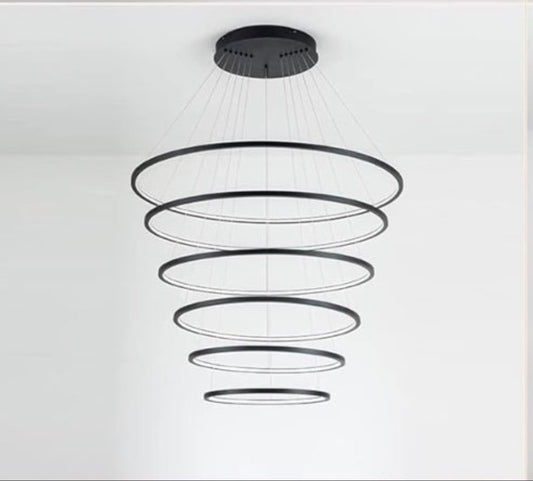Large Modern 6 Light Rings Chandelier Adjustable for High Ceiling