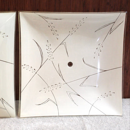 Vintage Square Glass Ceiling Light Shade w/ Wheat Grass Design