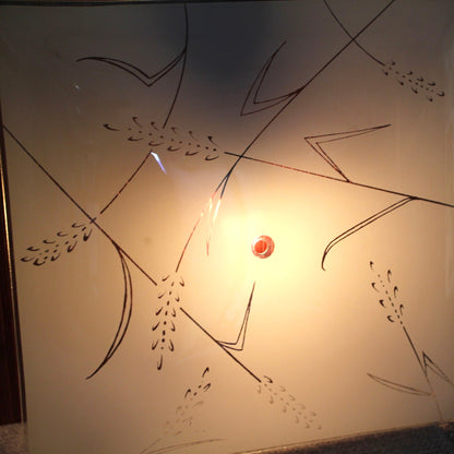 Vintage Square Glass Ceiling Light Shade w/ Wheat Grass Design