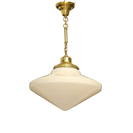 Milk Glass Art Deco Schoolhouse Pendant Light