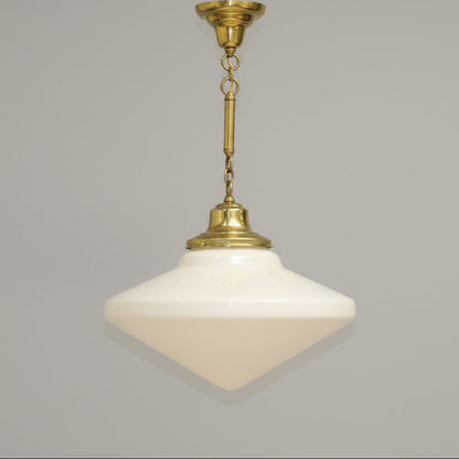 Milk Glass Art Deco Schoolhouse Pendant Light