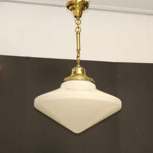 Milk Glass Art Deco Schoolhouse Pendant Light