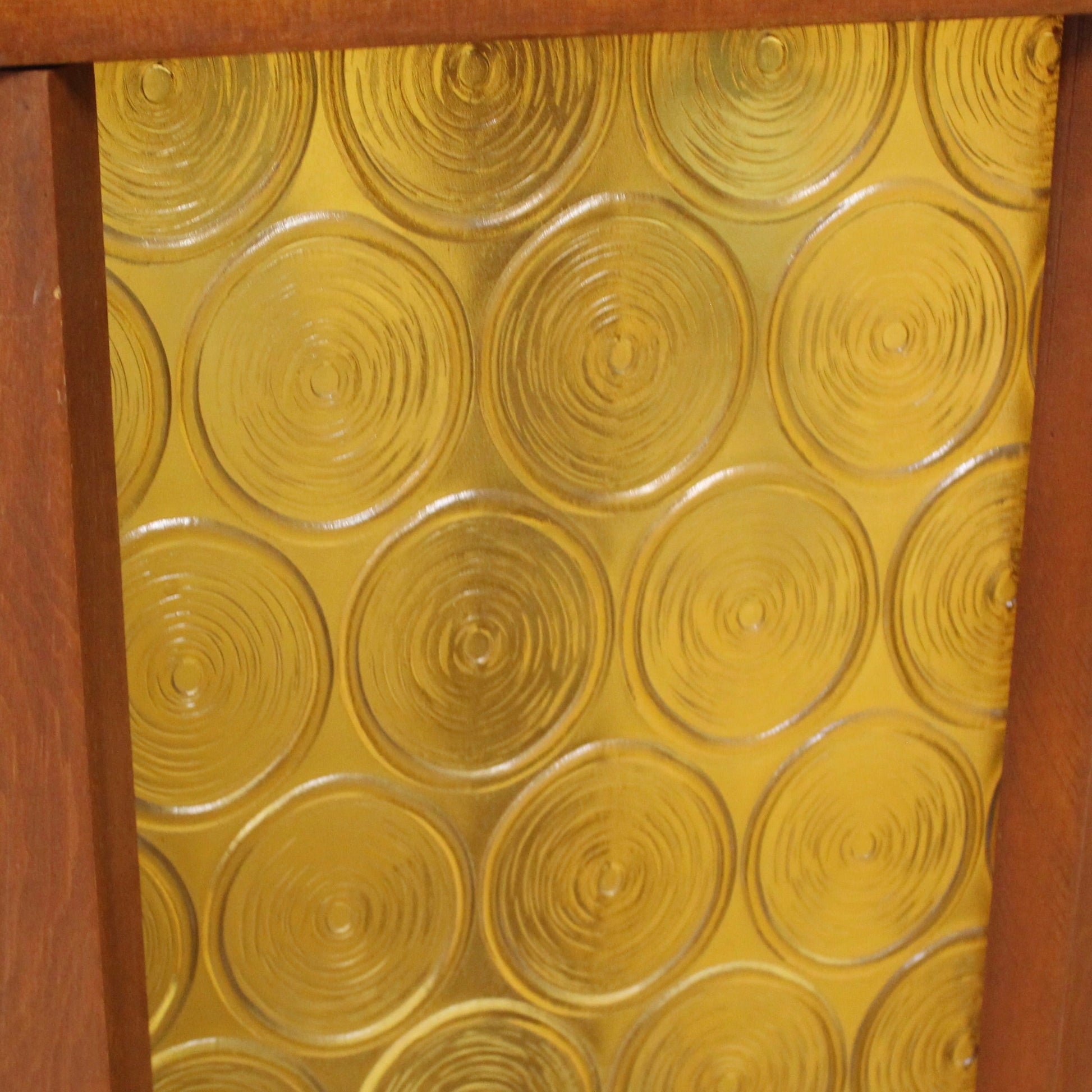 Vintage MCM Disco Fair Amber Bullseye Glass & Teak Hexagonal Lamp