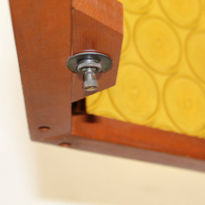 Vintage MCM Disco Fair Amber Bullseye Glass & Teak Hexagonal Lamp