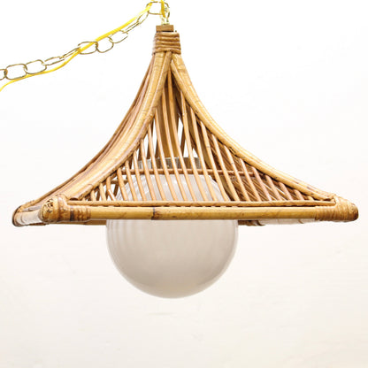 Large Vintage Bamboo Swag Lamp | Square with Glass Orb