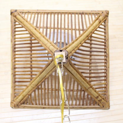 Large Vintage Bamboo Swag Lamp | Square with Glass Orb