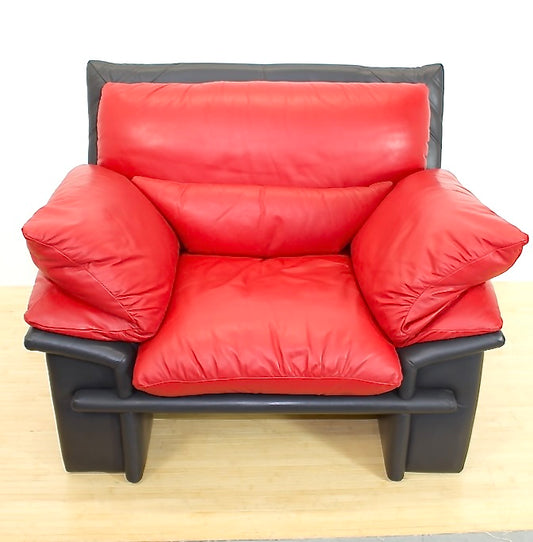 Oversized Red and Black Italian Leather Chair