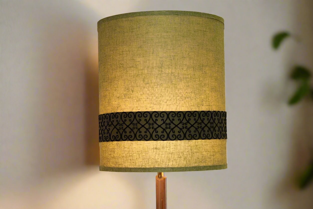 Vintage MCM Green Burlap Lampshade