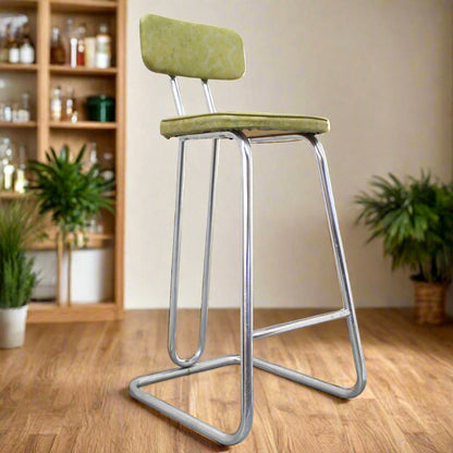 intage Art Deco Counter-Height Chrome Stool 