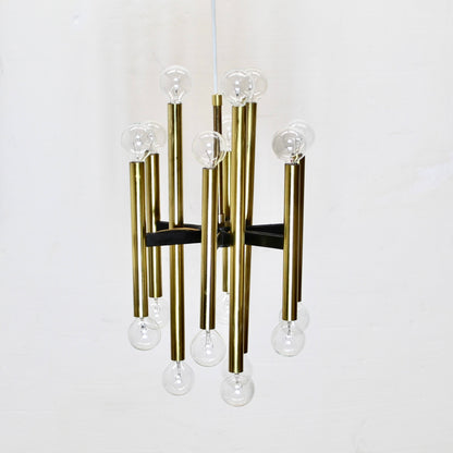 Brass MCM Gaetano Sciolari Tubular Chandelier