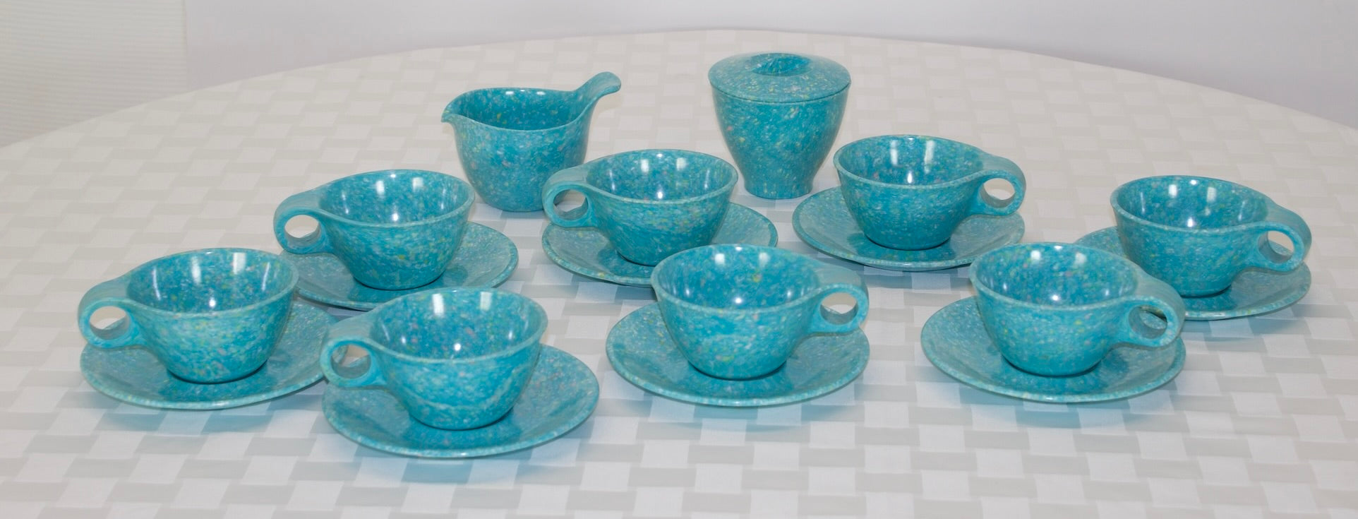 19 pc Turquoise Melamine Coffe set with creamer and sugar bowl