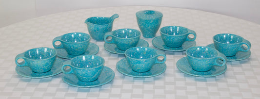 19 pc Turquoise Melamine Coffe set with creamer and sugar bowl