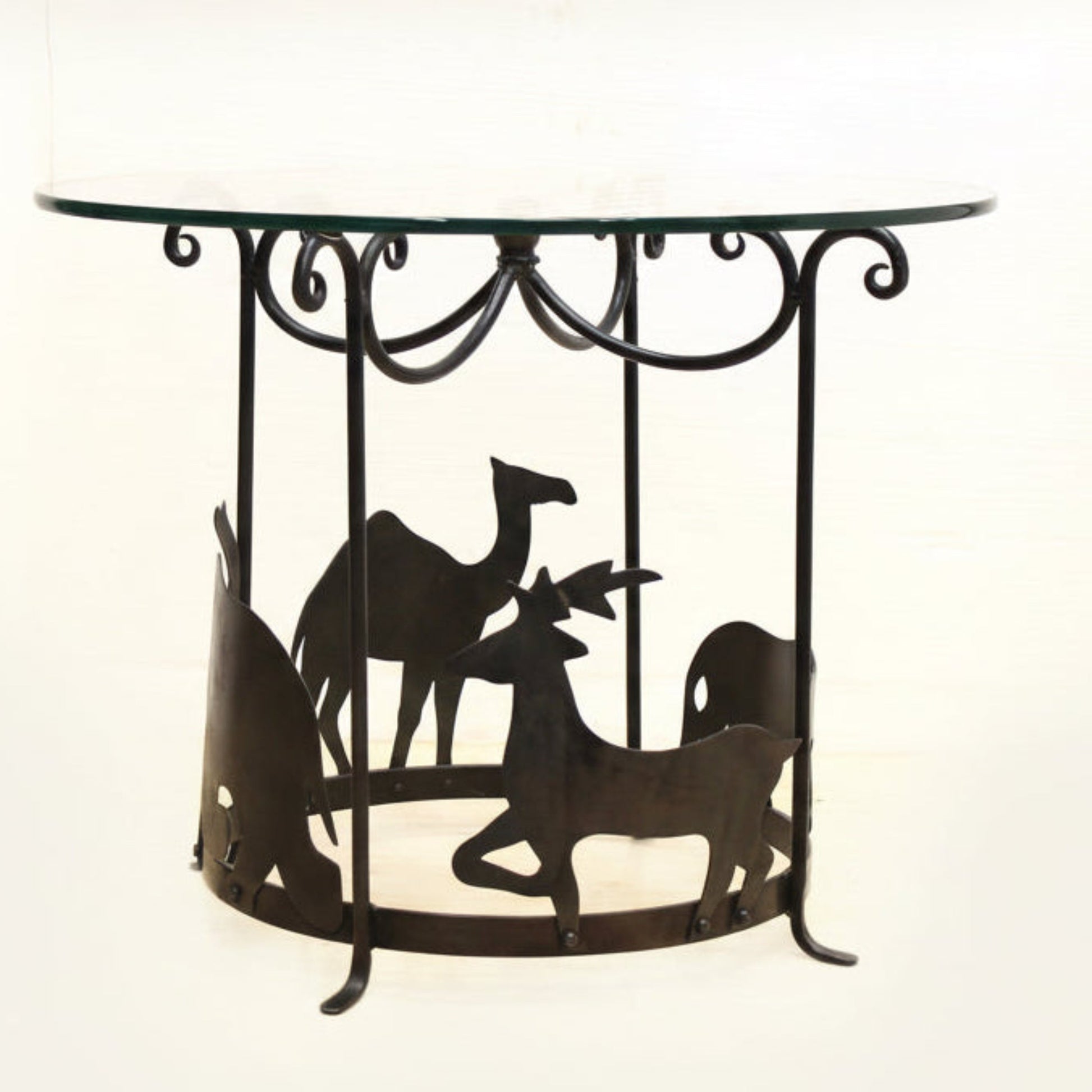 Vintage Glass Top Metal Animal Accent Table