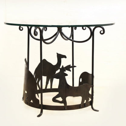Vintage Glass Top Metal Animal Accent Table