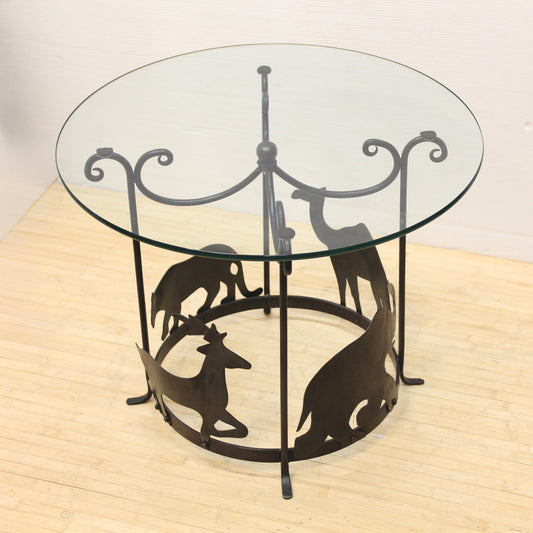 Vintage Glass Top Metal Animal Accent Table