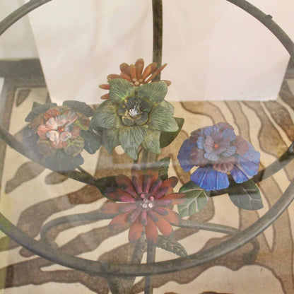 Vintage Round Wrought Iron Glass Top Accent Table