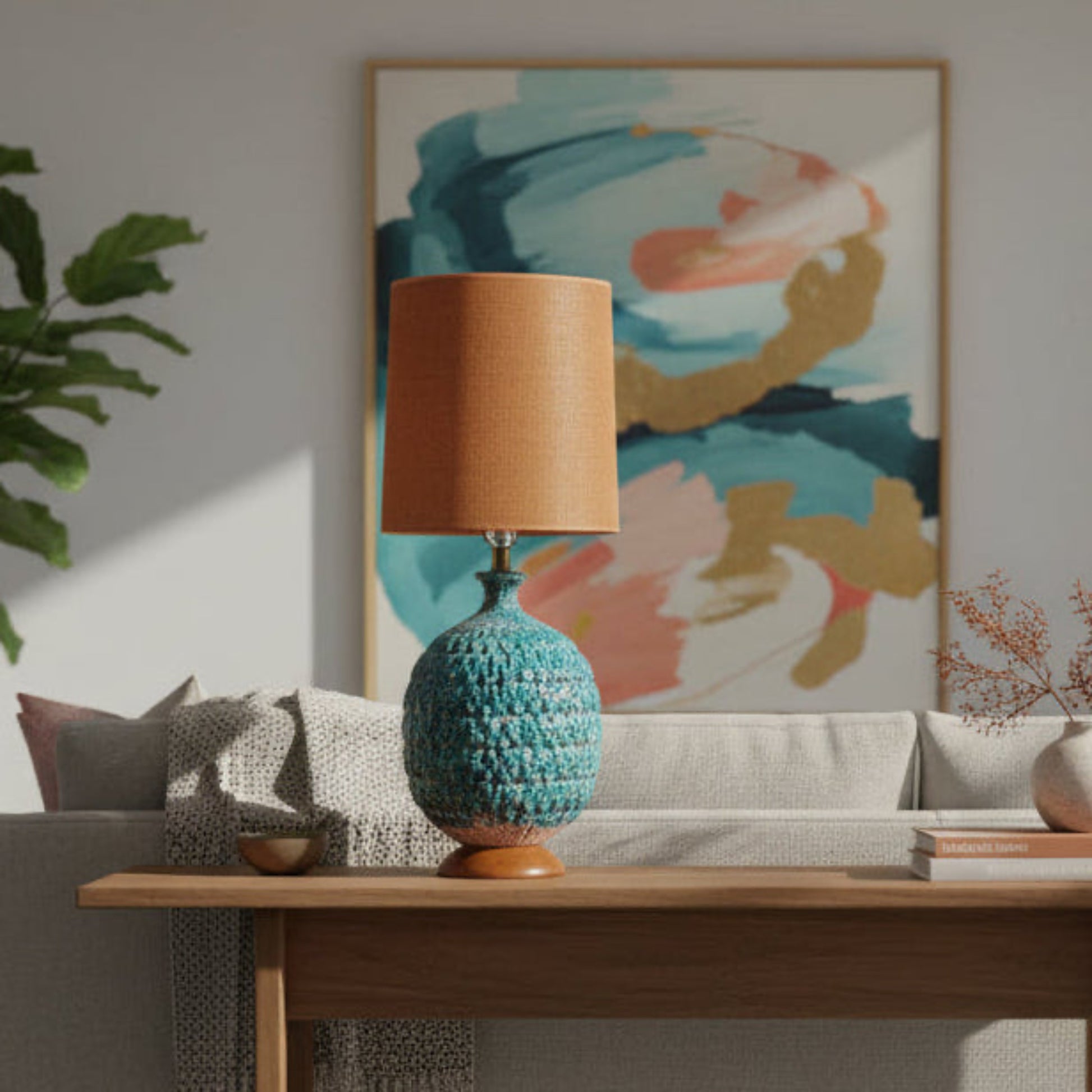 Mid-Century Modern Large Ceramic Volcanic Lava Table Lamp