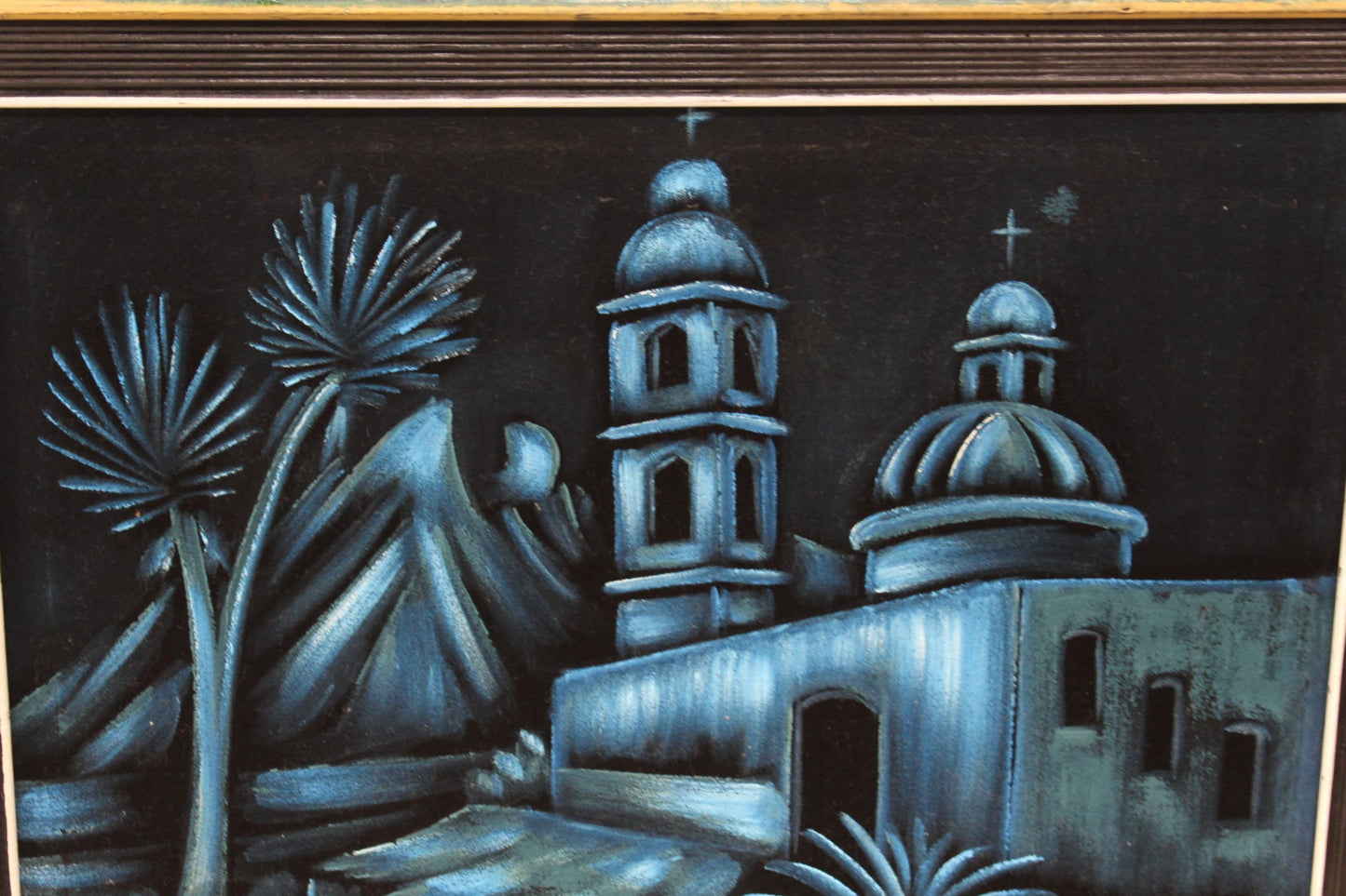 Spanish Colonial Mission Black Velvet Painting