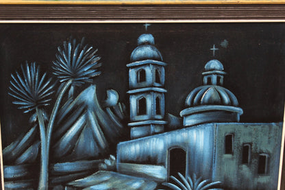 Spanish Colonial Mission Black Velvet Painting