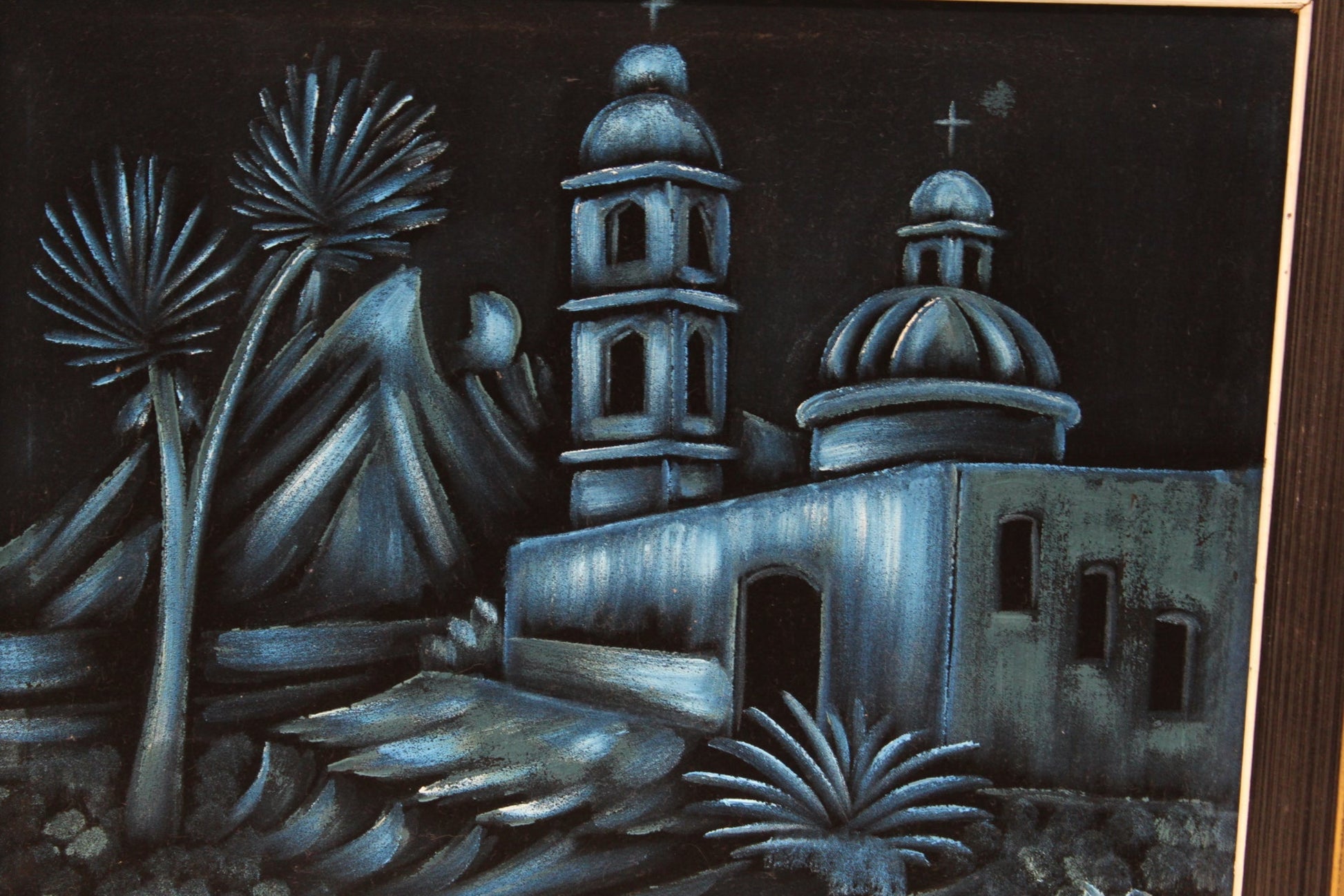 Spanish Colonial Mission Black Velvet Painting