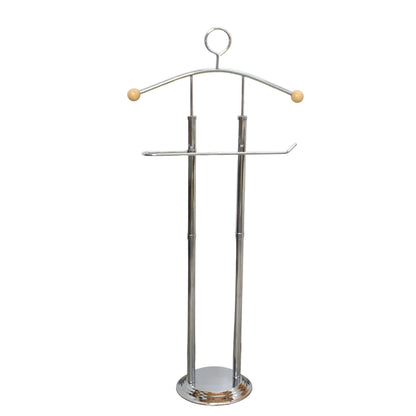 Modern Chrome Executive Valet Stand with Wooden Accents