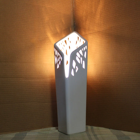 Modern White Ceramic Pierced Lattice Accent Lamp.