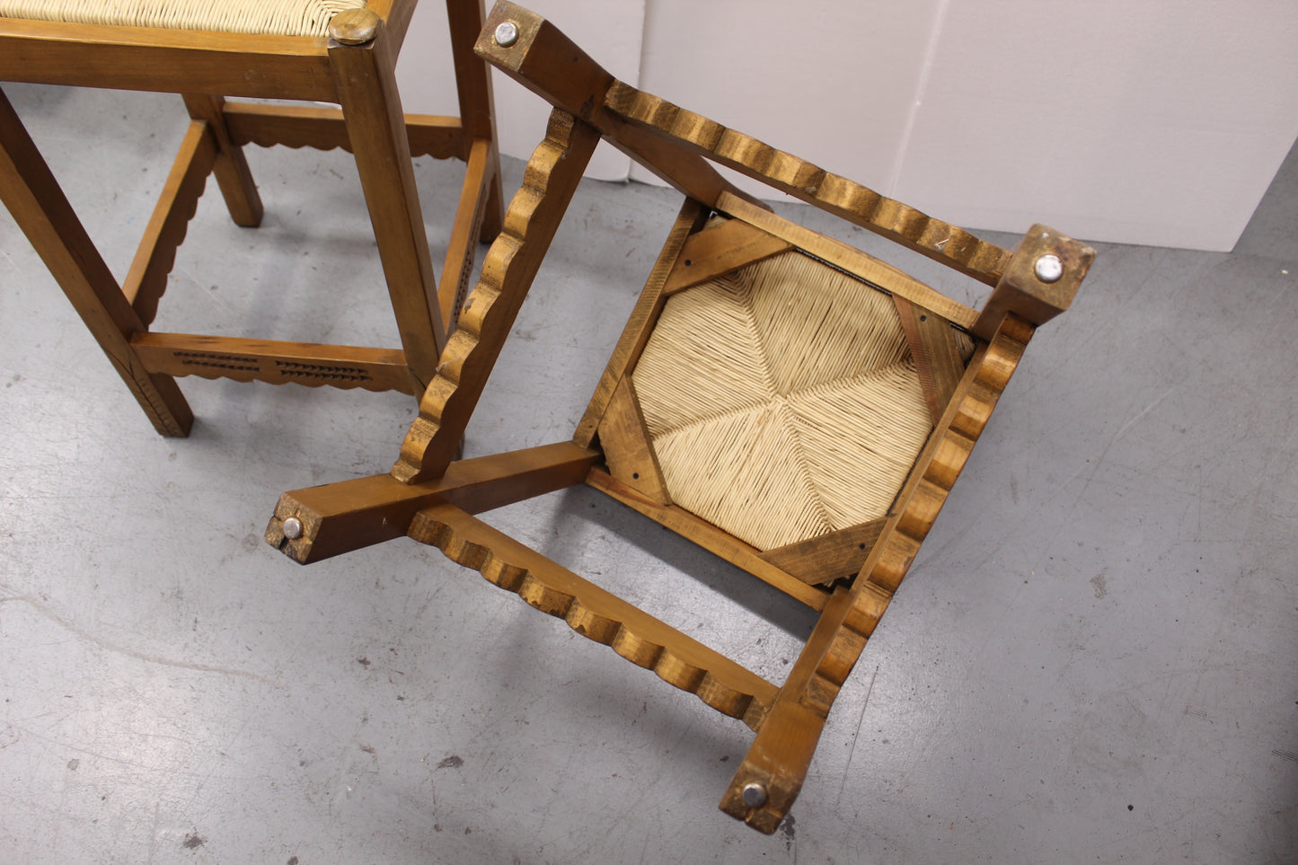Pair Vintage Bar Stools | Southwest Carved Sun & Moon