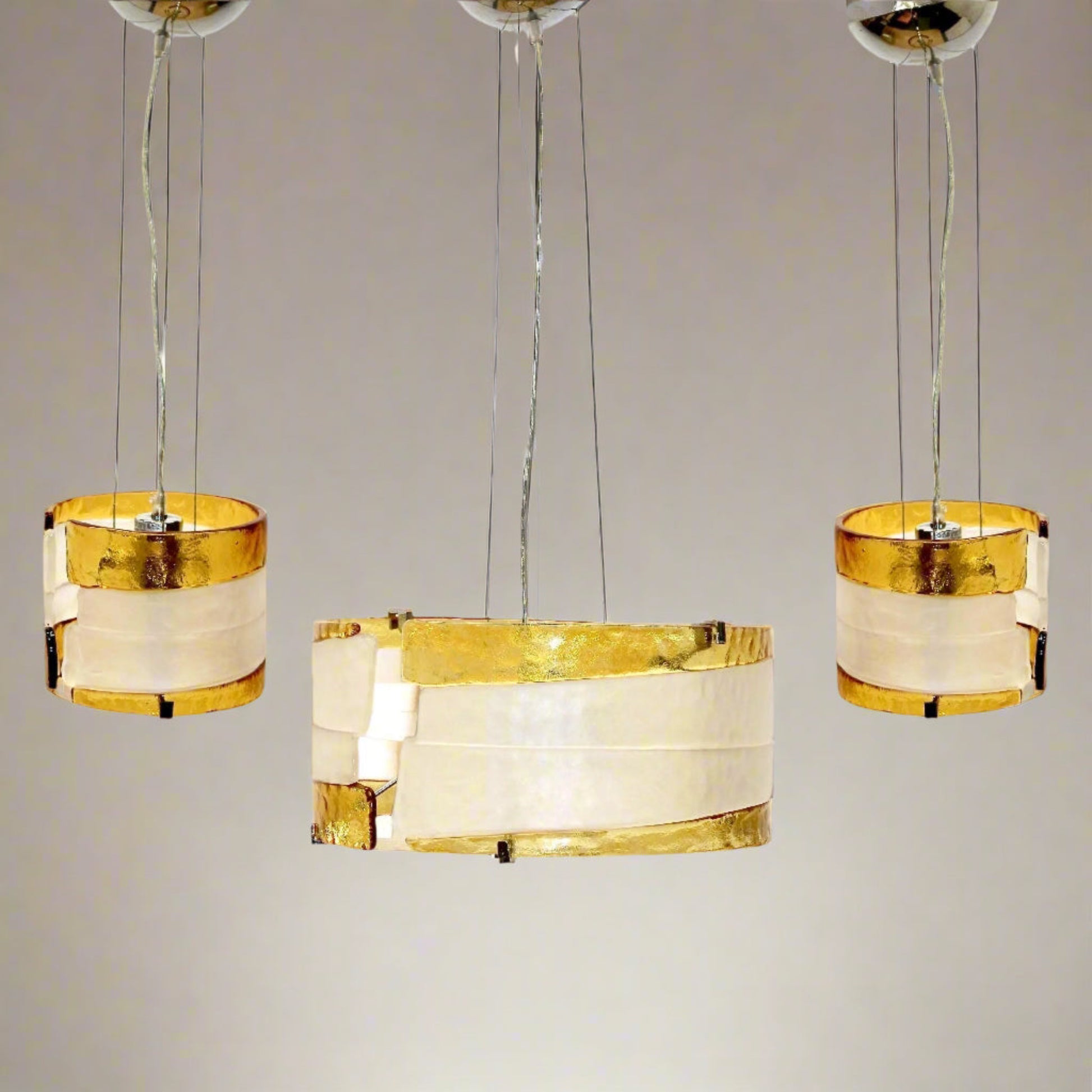 Frosted & Amber Colored Fussed Glass Pendant Lights |Primaluce Venezia Set of 3