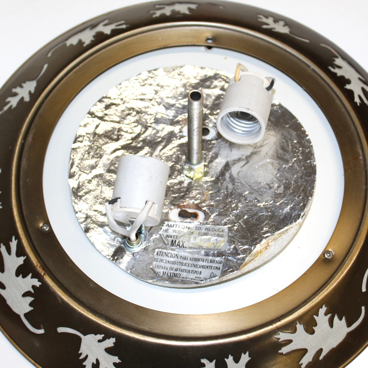 Vintage Flush Mount Ceiling Fixture | Oak Leaf Cutouts