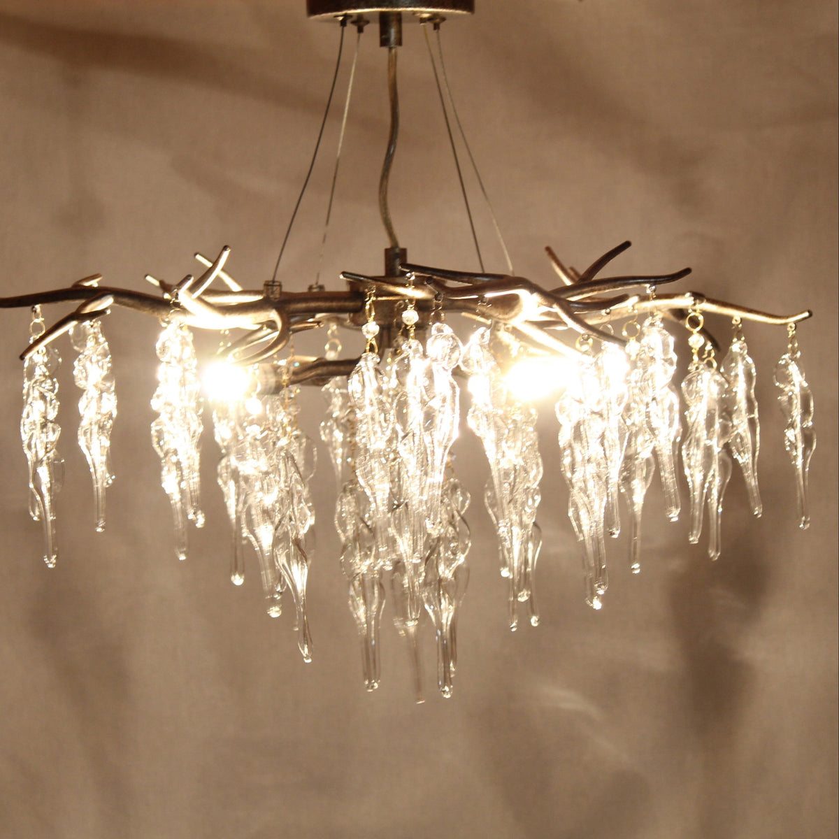 Organic Branch Chandelier - Gold Tree Silhouette with Crystal Icicles