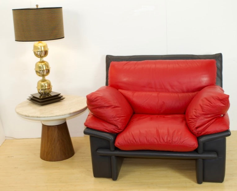 Oversized Red and Black Italian Leather Chair