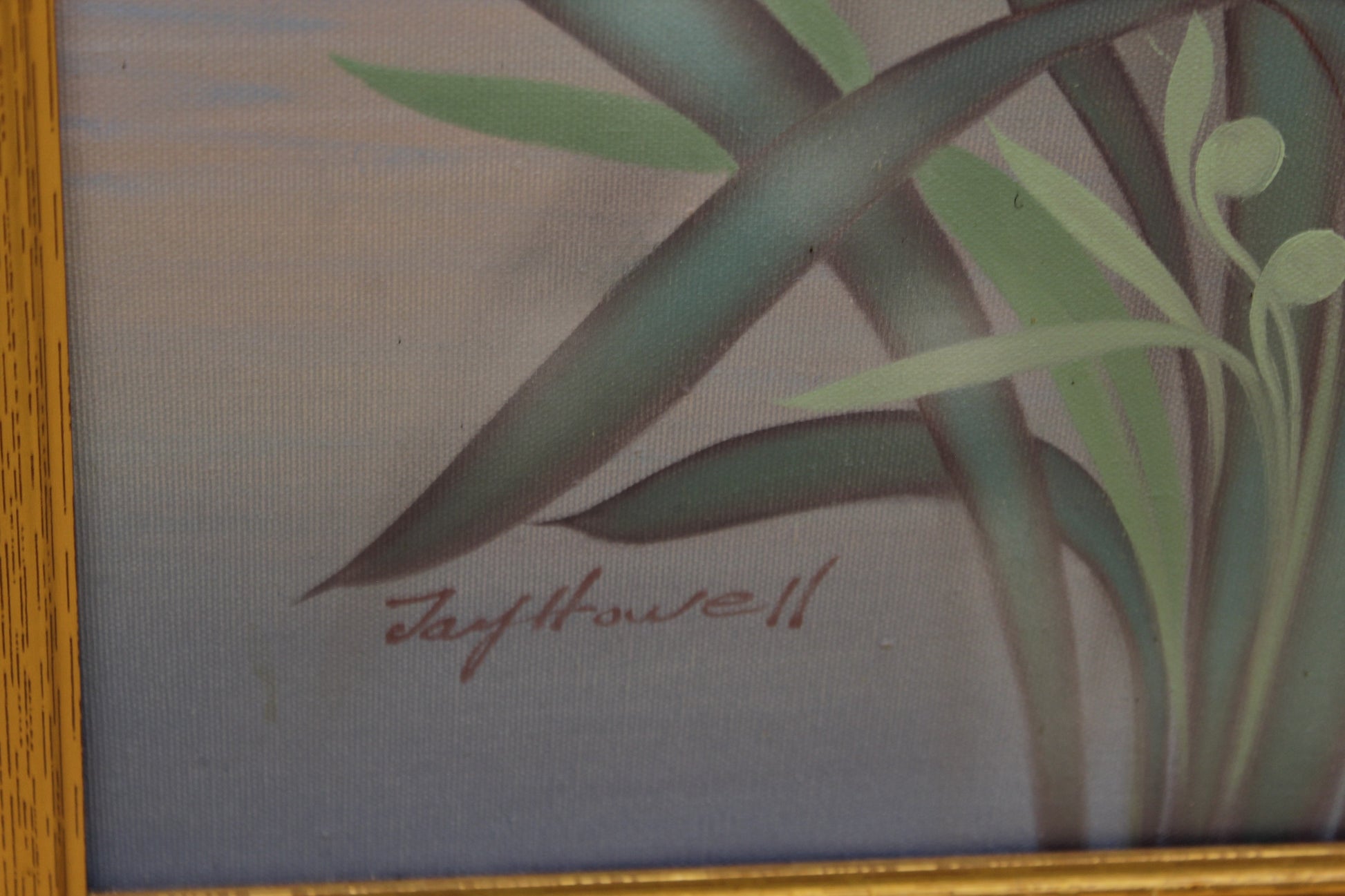 Artist Signed Oil Painting--Cranes and Iris