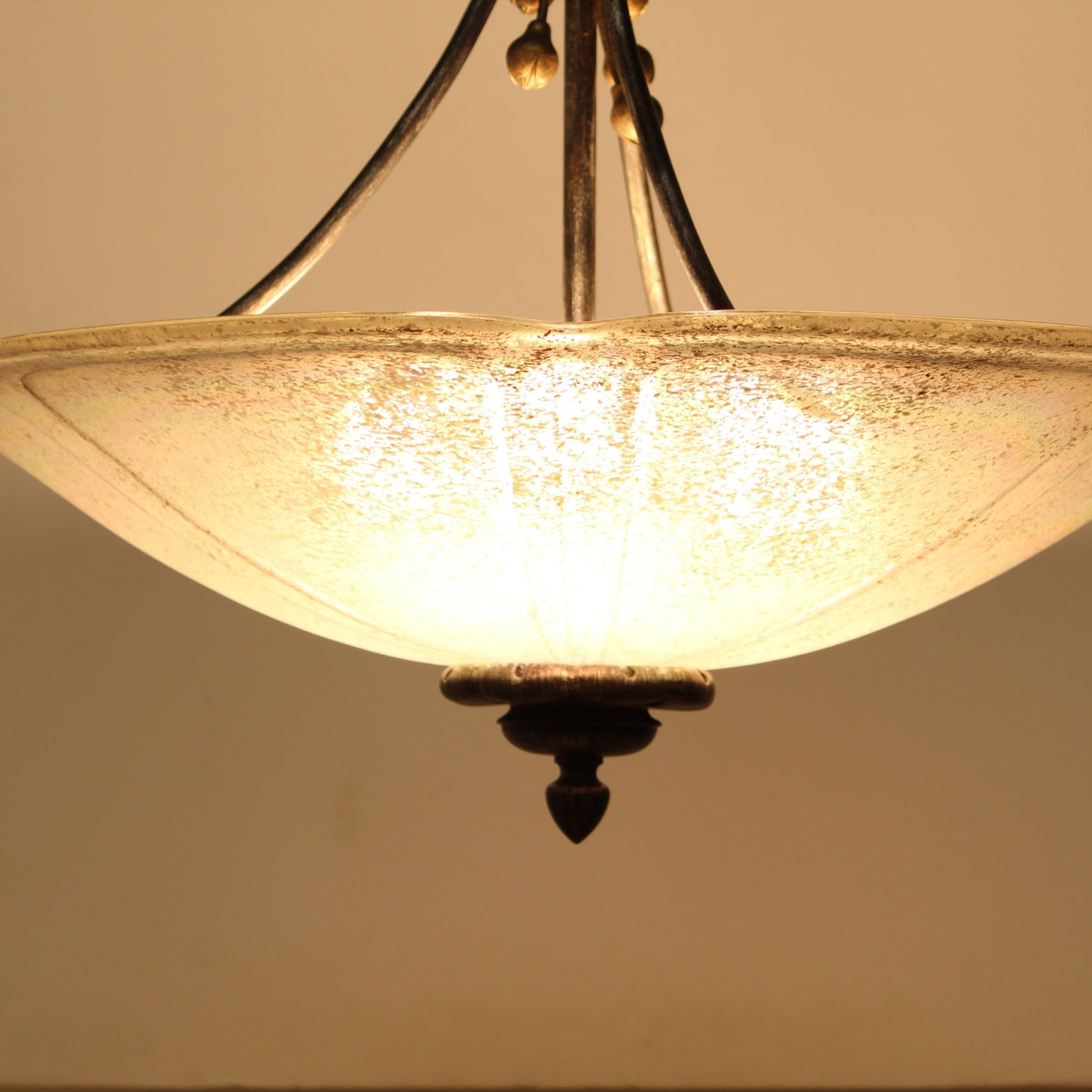 Iridescent Glass Shade Wrought Iron Chandelier