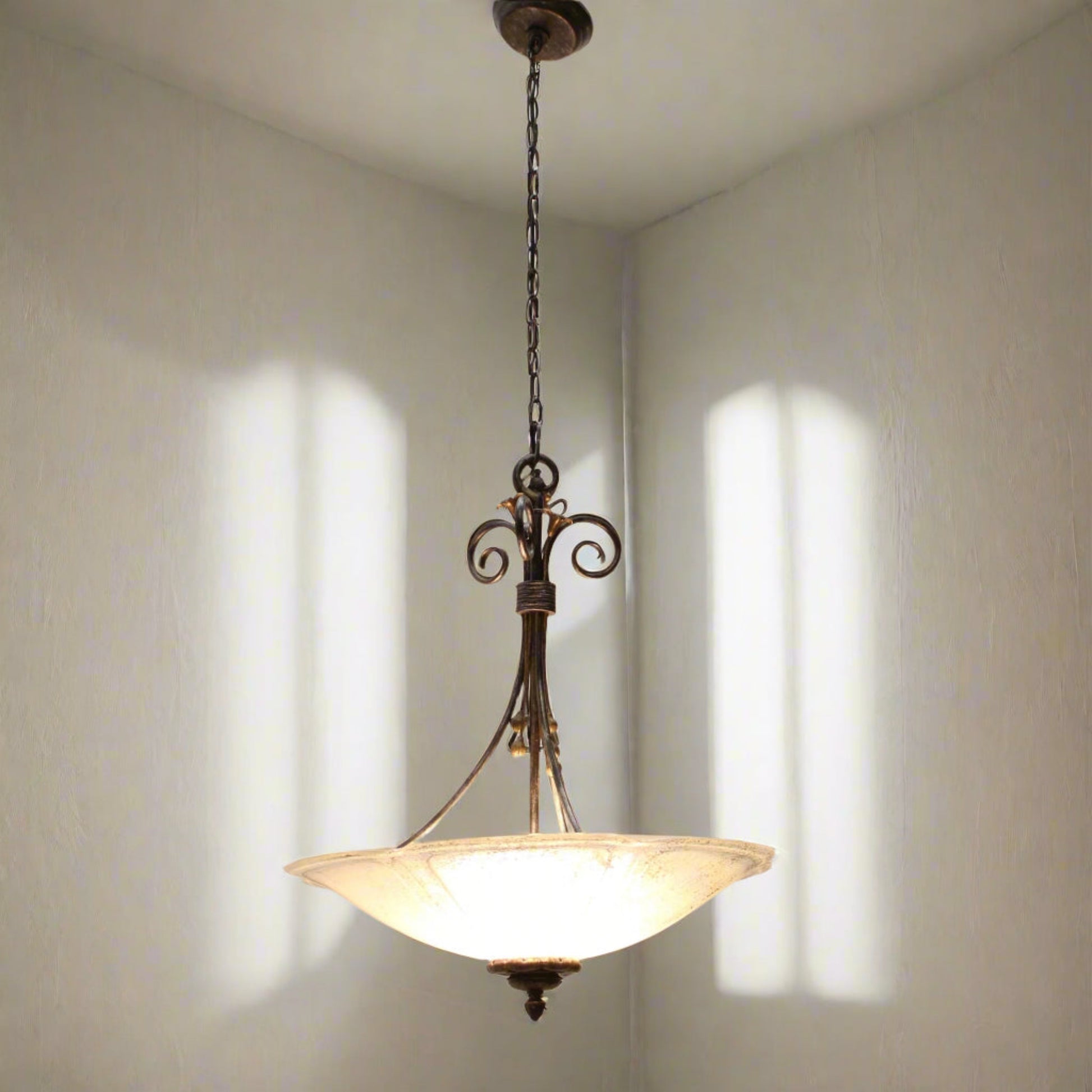 Iridescent Glass Shade Wrought Iron Chandelier