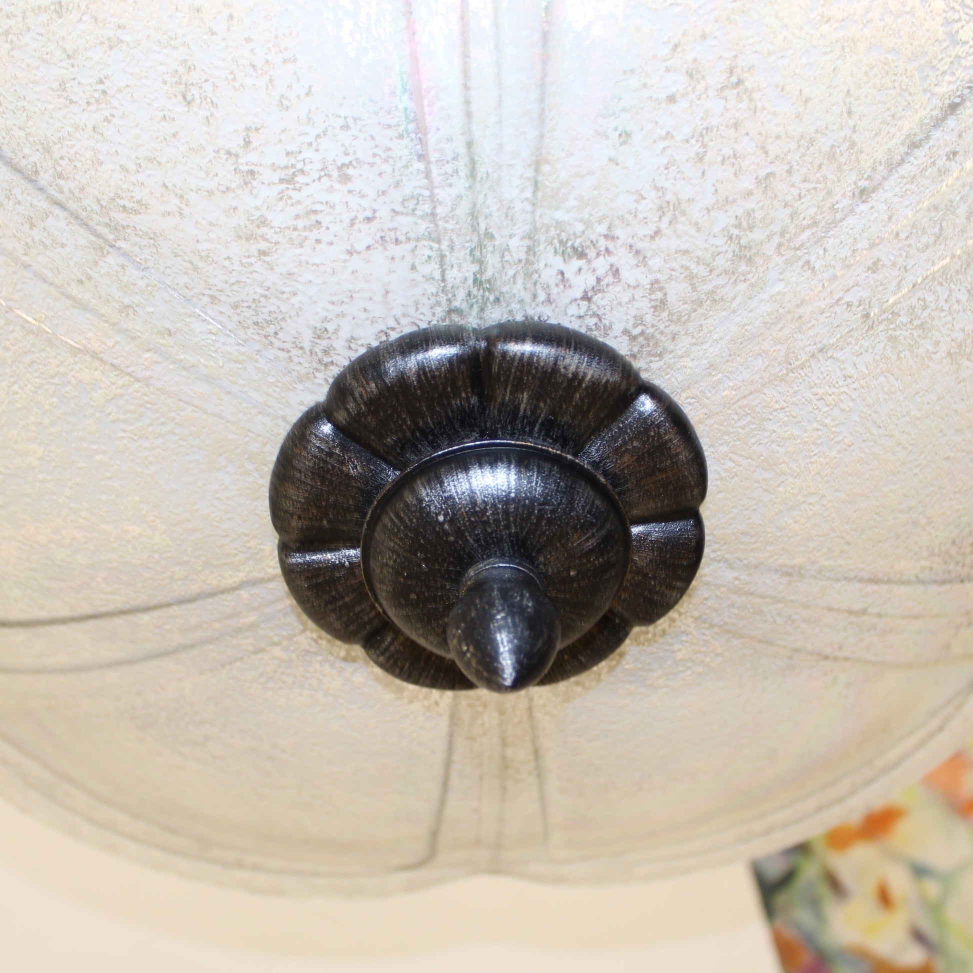 Iridescent Glass Shade Wrought Iron Chandelier
