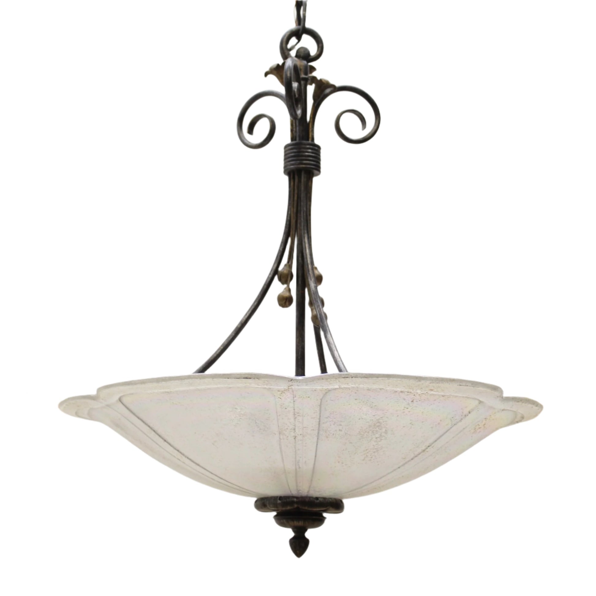 Iridescent Glass Shade Wrought Iron Chandelier