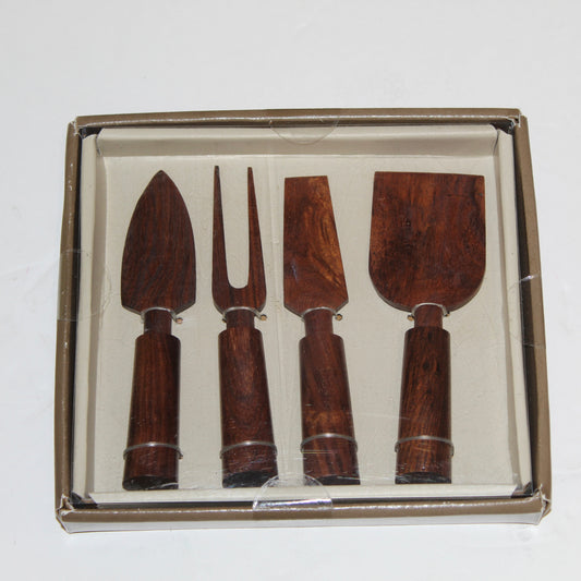 Vintage 4-Piece Sheesham Rosewood Cheese Knife Set