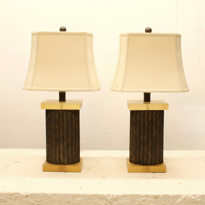 Pilar Table Lamps - Fluted Column Design - Translucent Amber Resin & 3-Way Switch 