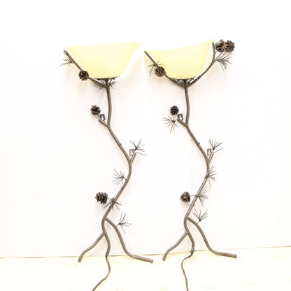 Vintage Pair of Metal Pine Branch Wall Sconces